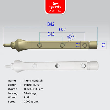 SPEEDS 138cm Pole Handrail Floating Cube HDPE Floating Dock 3-Hole Magic Float LX 001-1602