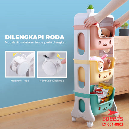 SPEEDS Toy Shelf Children's Multi-layered Shelf with Wheels Versatile Large Rack Multifunctional Simple Toy Storage 001-8803