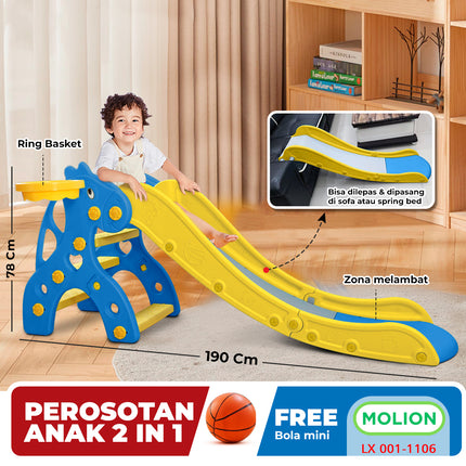 SNI Children's Slide Toy HDPE Kids Slide Playground Toy Free Basketball Hoop Standard 001-M1106