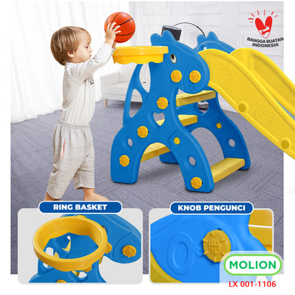 SNI Children's Slide Toy HDPE Kids Slide Playground Toy Free Basketball Hoop Standard 001-M1106