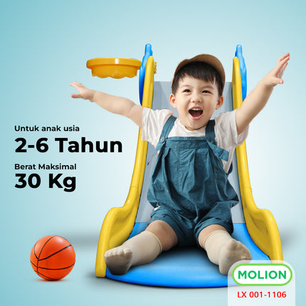 SNI Children's Slide Toy HDPE Kids Slide Playground Toy Free Basketball Hoop Standard 001-M1106
