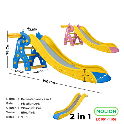 SNI Children's Slide Toy HDPE Kids Slide Playground Toy Free Basketball Hoop Standard 001-M1106