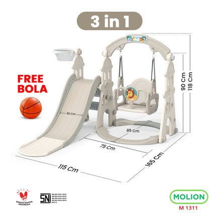 SNI Certified Play Toy HDPE Slide with Basketball Hoop and Swing Playground for Kids 001-M1311