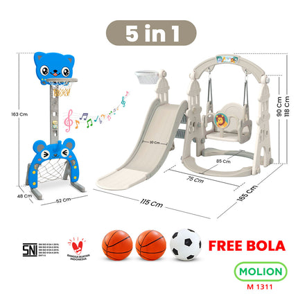SNI Certified Play Toy HDPE Slide with Basketball Hoop and Swing Playground for Kids 001-M1311