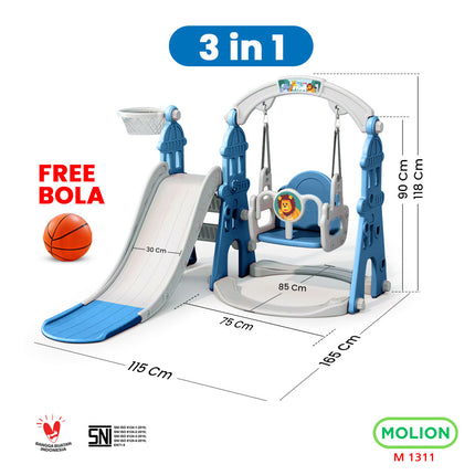 SNI Certified Play Toy HDPE Slide with Basketball Hoop and Swing Playground for Kids 001-M1311