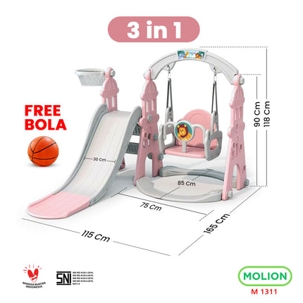 SNI Certified Play Toy HDPE Slide with Basketball Hoop and Swing Playground for Kids 001-M1311