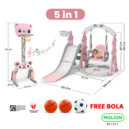 SNI Certified Play Toy HDPE Slide with Basketball Hoop and Swing Playground for Kids 001-M1311