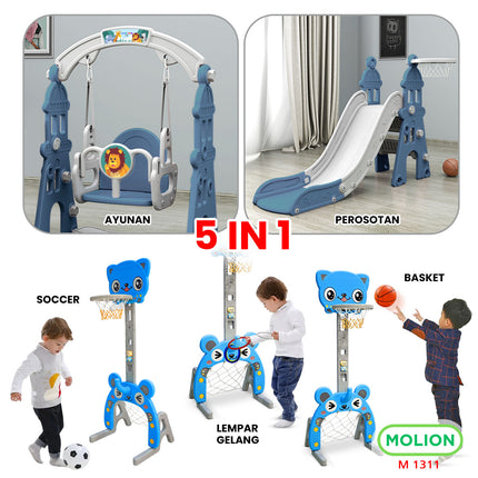 SNI Certified Play Toy HDPE Slide with Basketball Hoop and Swing Playground for Kids 001-M1311