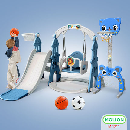 SNI Certified Play Toy HDPE Slide with Basketball Hoop and Swing Playground for Kids 001-M1311