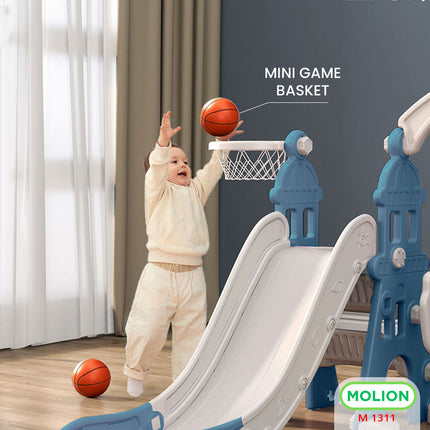 SNI Certified Play Toy HDPE Slide with Basketball Hoop and Swing Playground for Kids 001-M1311