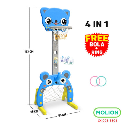 SNI 4-in-1 Basketball Ring Toy for Kids, Soccer Goal, Character Basketball Hoop, Kids' Entertainment - LX 001-M1501
