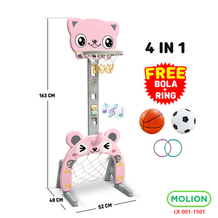 SNI 4-in-1 Basketball Ring Toy for Kids, Soccer Goal, Character Basketball Hoop, Kids' Entertainment - LX 001-M1501