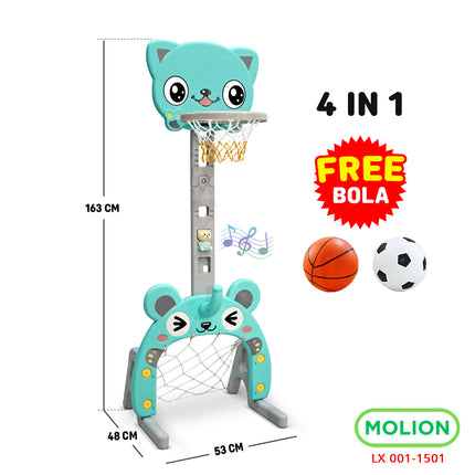 SNI 4-in-1 Basketball Ring Toy for Kids, Soccer Goal, Character Basketball Hoop, Kids' Entertainment - LX 001-M1501