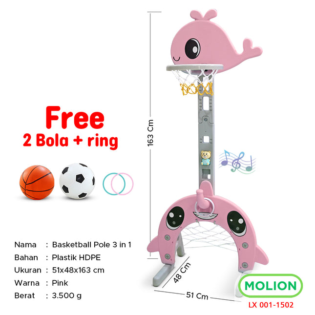SNI Kids' 4-in-1 Basketball Hoop Toy, Kids' Soccer Goal, Educational Whale Model Basketball Stand 001-M1502