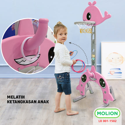 SNI Kids' 4-in-1 Basketball Hoop Toy, Kids' Soccer Goal, Educational Whale Model Basketball Stand 001-M1502