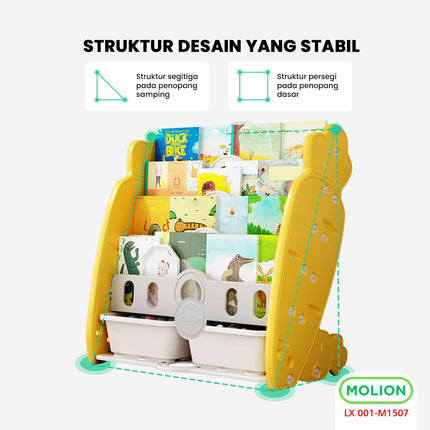 3-Tier Kids Book Rack Magazine Comic Organizer Storage Rack LX 001-M1507 Rocking Horse Slide