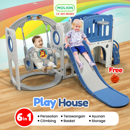 6in1 Playhouse Playground Slide Play House Indoor Outdoor Children's Playground Toy 001-M2001