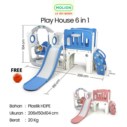 6in1 Playhouse Playground Slide Play House Indoor Outdoor Children's Playground Toy 001-M2001