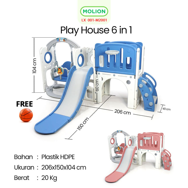 6in1 Playhouse Playground Slide Play House Indoor Outdoor Children's Playground Toy 001-M2001
