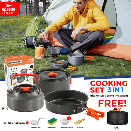 SPEEDS Alat Masak Camping Panci Set 3in1 003-301