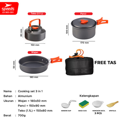 SPEEDS Alat Masak Camping Panci Set 3in1 003-301