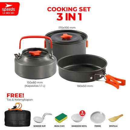 SPEEDS Alat Masak Camping Panci Set 3in1 003-301