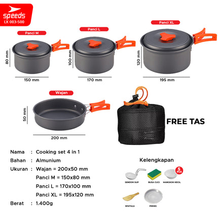 SPEEDS Alat Masak Set Camping Nesting 4in1 003-500