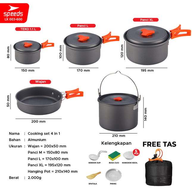 SPEEDS Mini Camping Cookware Set Recreation Package Cooking Set Portable Camping Pot Outdoor 003-600