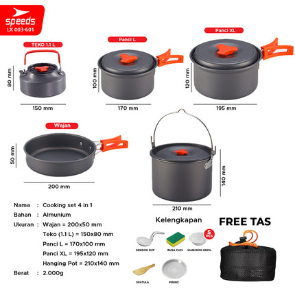 SPEEDS Alat Masak Set Camping Nesting 4in1 003-601