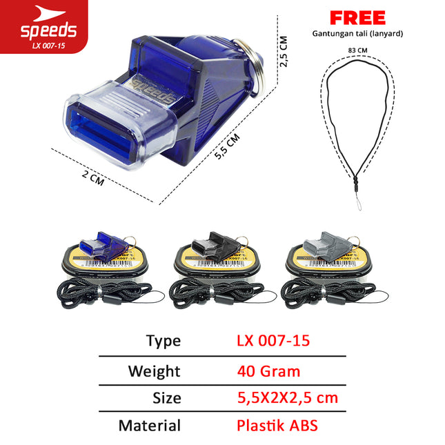 SPEEDS Peluit Wasit Pluit Treble Whistle Olahraga Periwitan Sport 120db + Lanyard Tali Linesman 007-15