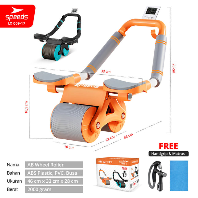 SPEEDS Ab Wheel / Ab Roller / Double Wheel / Alat Push Up Stand Bar Alat Gym / Alat Sit Up 009-17 Orange