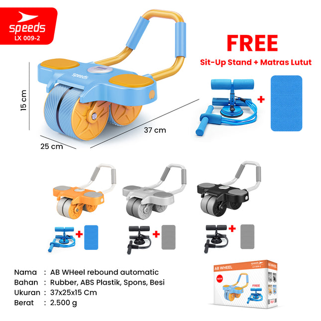 SPEEDS AB Wheels Plank Trainer Ab Roller 2 Roda Automatic Rebound 2in1 Cardio Portabel 009-2 BIRU