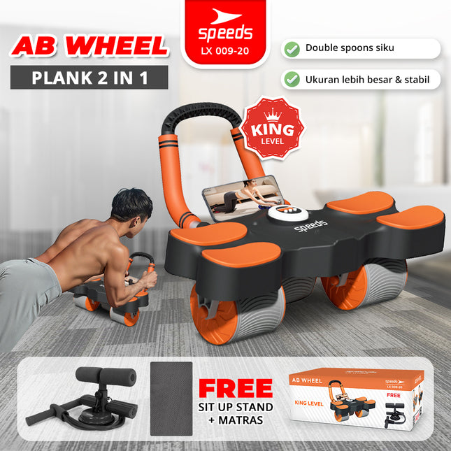 SPEEDS AB Wheels Plank Trainer Ab Roller 2 Roda Automatic Rebound 2in1 Exercise Latihan Perut Fitness Gym Timer 009-20 HITAM