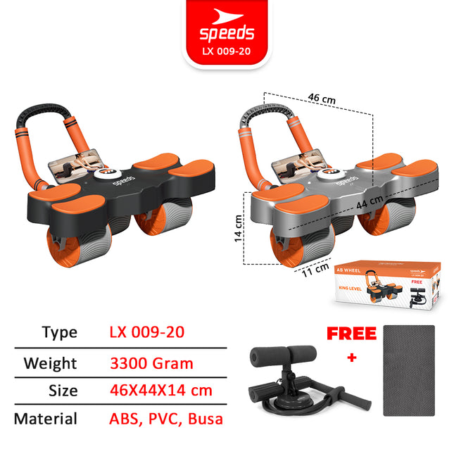 SPEEDS AB Wheels Plank Trainer Ab Roller 2 Roda Automatic Rebound 2in1 Exercise Latihan Perut Fitness Gym Timer 009-20 HITAM