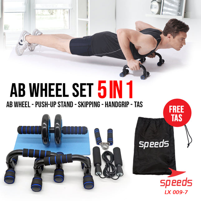 SPEEDS Ab Wheel Set Ab Wheel / Ab Roller / Alat Push Up  Stand Bar Alat Gym / Abdominal Roller Double Wheel 009-7