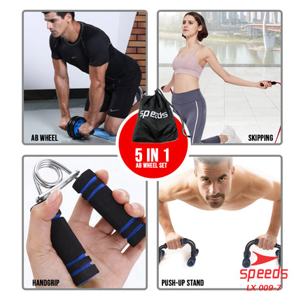 SPEEDS Ab Wheel Set Ab Wheel / Ab Roller / Alat Push Up  Stand Bar Alat Gym / Abdominal Roller Double Wheel 009-7