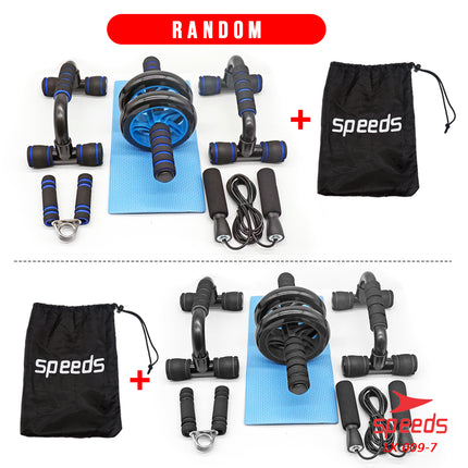 SPEEDS Ab Wheel Set Ab Wheel / Ab Roller / Alat Push Up  Stand Bar Alat Gym / Abdominal Roller Double Wheel 009-7