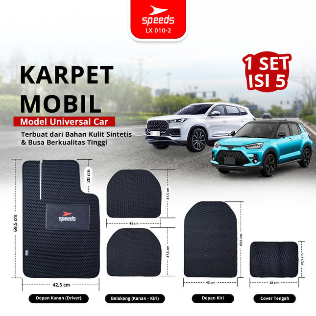 SPEEDS Carmat Car Mats Karpet Mobil 5pcs Universal Semua Mobil 2 Baris Waterproof Premium 010-2