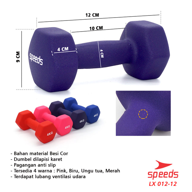 SPEEDS Dumbell Barbel Vinyl Cewek Matrass Yoga Ball Yoga Mat Gym Neoprene Barbel Mini 4kg 012-12