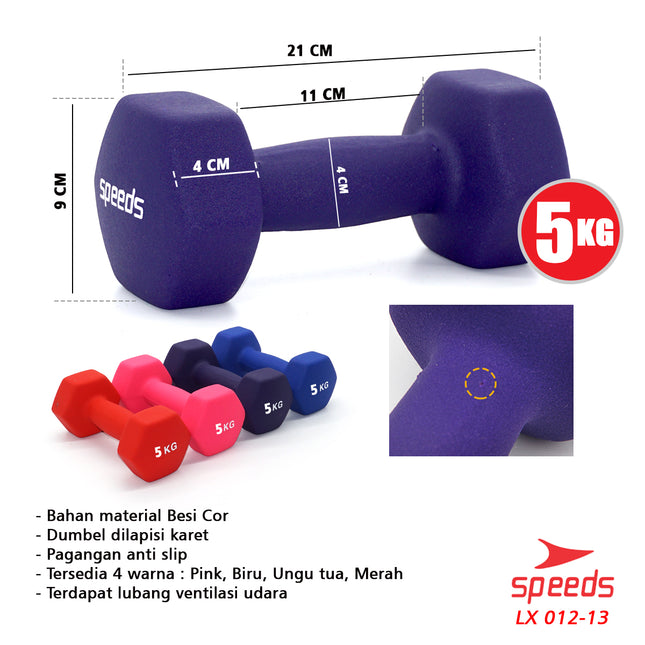 SPEEDS Dumbell Barbel Vinyl cewek matrass yoga ball yoga mat gym Neoprene Barbel Mini 5kg 012-13