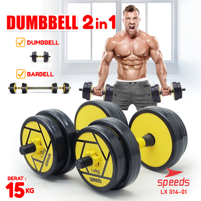 SPEEDS DUMBELL Karet 15kg BARBEL Set Max tiang angkat beban fitness 014-1