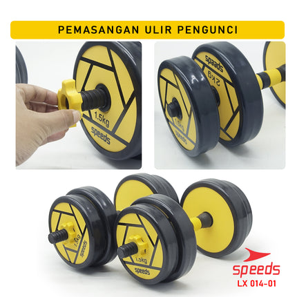 SPEEDS DUMBELL Karet 15kg BARBEL Set Max tiang angkat beban fitness 014-1