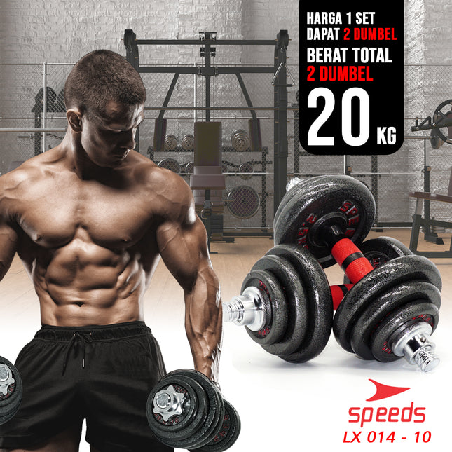 SPEEDS Dumbell Barbel Set 20Kg Tiang Angkat Beban Besi Dumbbell Stainless Barbell Gym 20 Kg 014-10