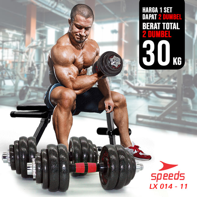 SPEEDS Dumbel Barbel Set 30Kg Tiang Angkat Beban Besi Stainless 30 Kg LX 014-11