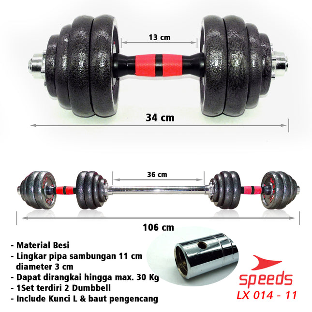 SPEEDS Dumbel Barbel Set 30Kg Tiang Angkat Beban Besi Stainless 30 Kg LX 014-11