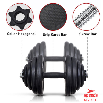 SPEEDS DUMBELL BARBEL SET 15 KG Alat Olahraga Angkat Beban Besi SET 014-16