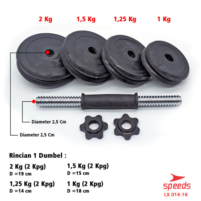 SPEEDS DUMBELL BARBEL SET 15 KG Alat Olahraga Angkat Beban Besi SET 014-16