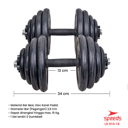 SPEEDS DUMBELL BARBEL SET 15 KG Alat Olahraga Angkat Beban Besi SET 014-16