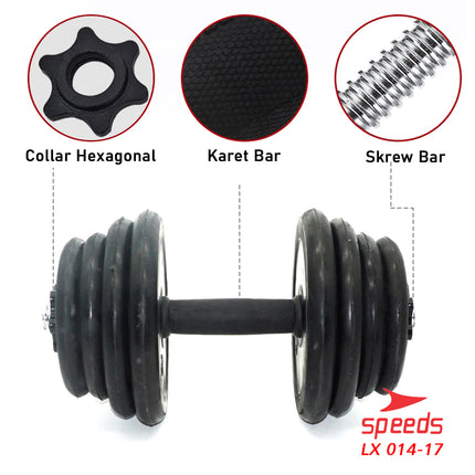 SPEEDS DUMBELL Karet 20kg BARBEL Set Max tiang angkat beban fitness 014-17