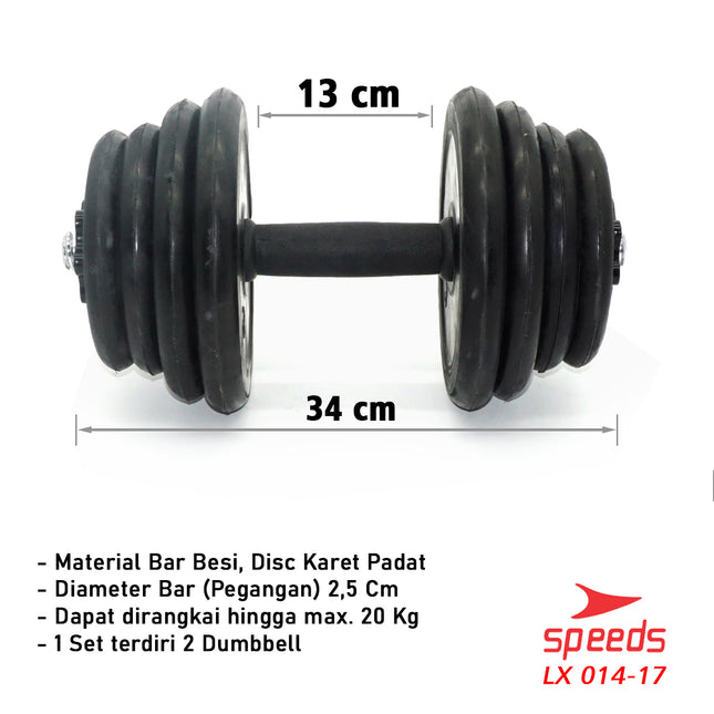 SPEEDS DUMBELL Karet 20kg BARBEL Set Max tiang angkat beban fitness 014-17